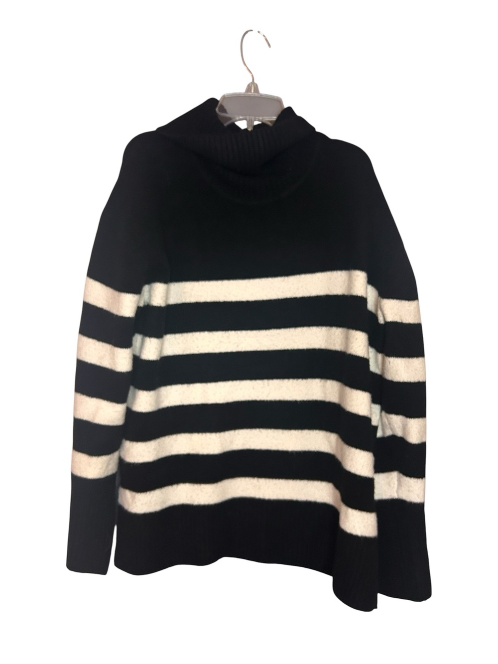 Nine West Black & Cream Striped Turtleneck Sweater | Medium Oversized